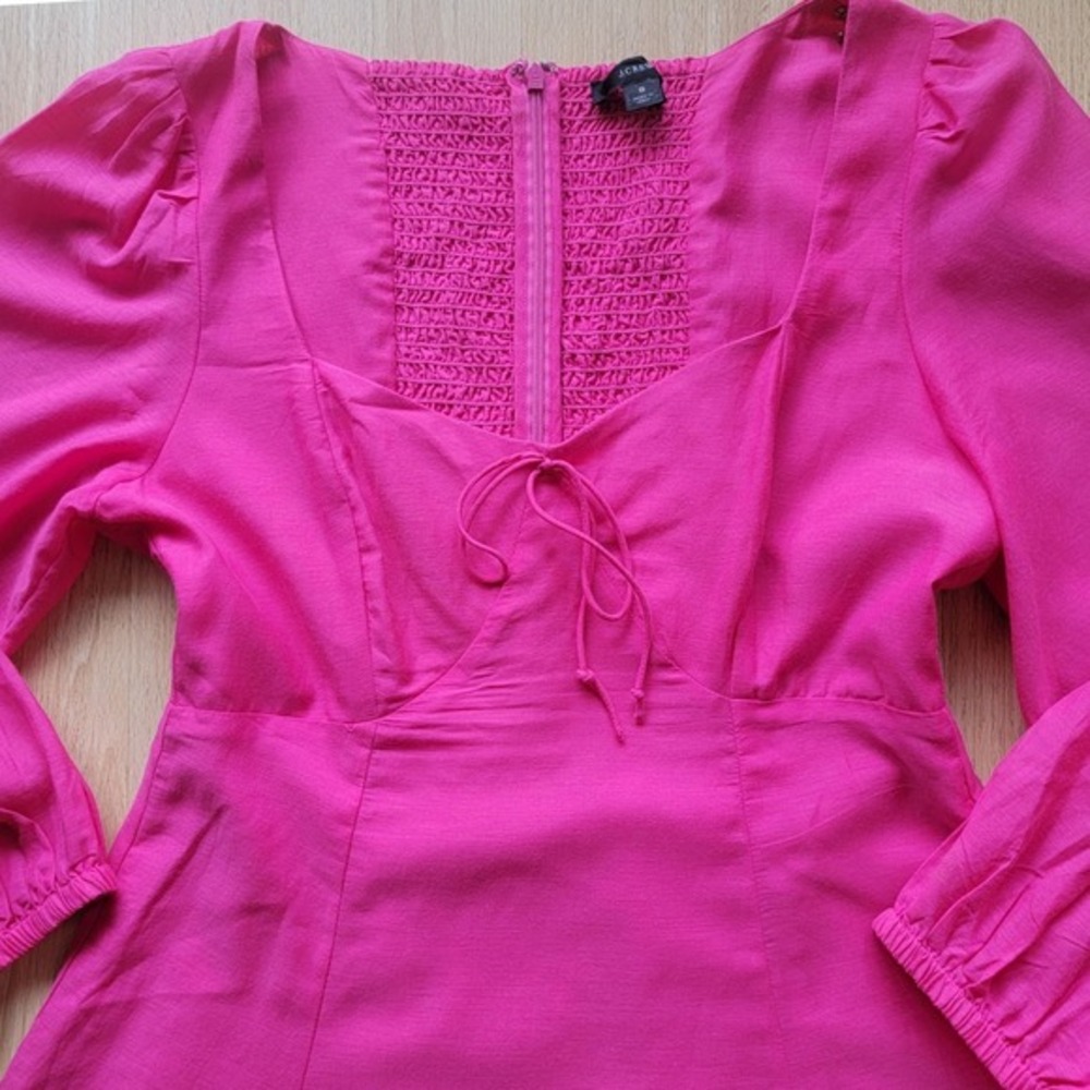 J.Crew Re-Imagined Hot Pink Smocked Back Baba doll Mini Dress Womens 8 Fuchsia - Picture 11 of 12